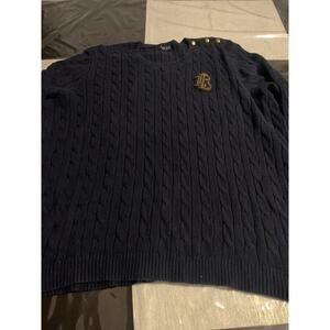 Lauren Ralph Lauren Women’s 3X Cable Knit Sweater W/Crest Navy Blue